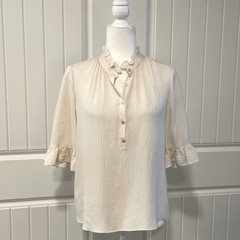 Rebecca Taylor Hammered Silk Ruffle Top